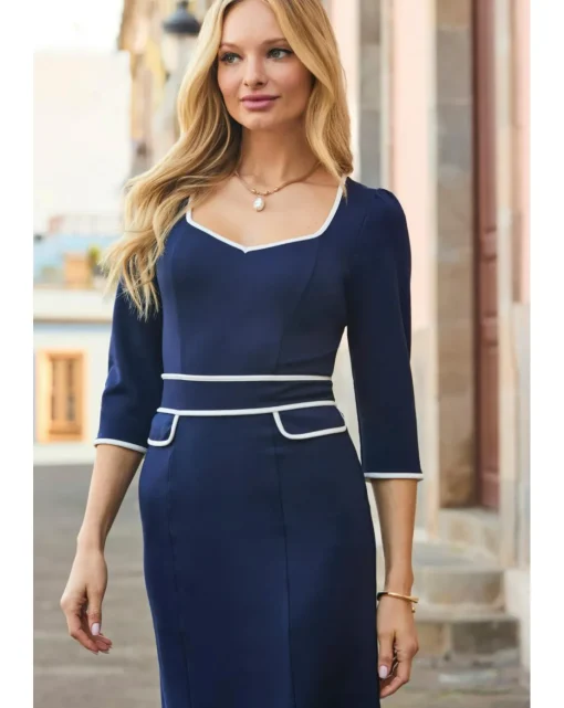 Sosandar Sweetheart Neck Pointe Peplum Midi Dress