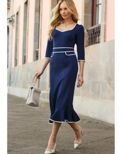 Sosandar Sweetheart Neck Pointe Peplum Midi Dress