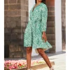 Sosandar White and Green Baroque Print Crinkle Shirt Dress