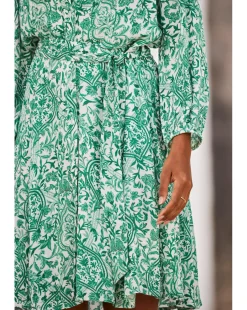 Sosandar White and Green Baroque Print Crinkle Shirt Dress