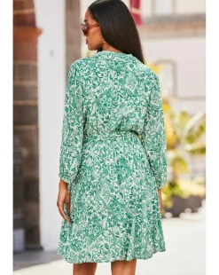 Sosandar White and Green Baroque Print Crinkle Shirt Dress