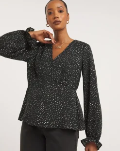Spot Print V Neck Tea Top