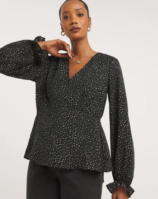 Spot Print V Neck Tea Top