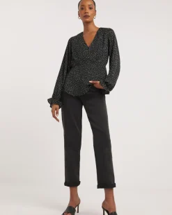 Spot Print V Neck Tea Top