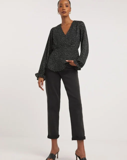 Spot Print V Neck Tea Top