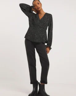 Spot Print V Neck Tea Top