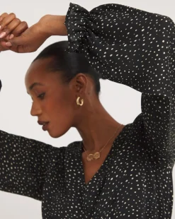 Spot Print V Neck Tea Top