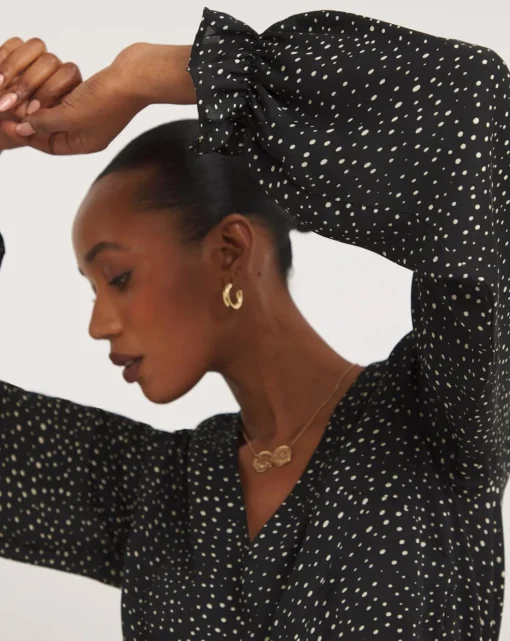 Spot Print V Neck Tea Top