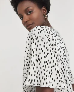 Spot V Neck Plisse Longline Top