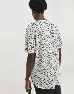Spot V Neck Plisse Longline Top