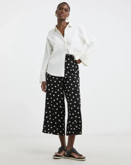 Spun Viscose Cropped Wide Leg Culotte
