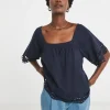Square Neck Broderie Sleeve and Hem Top