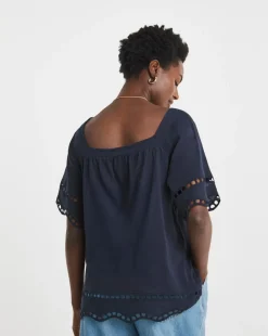 Square Neck Broderie Sleeve and Hem Top
