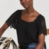 Square Neck Crochet Sleeve Top