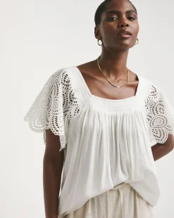 Square Neck Crochet Sleeve Top