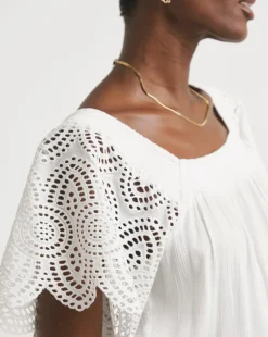 Square Neck Crochet Sleeve Top