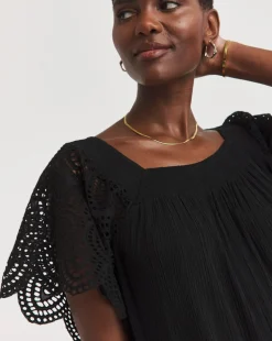 Square Neck Crochet Sleeve Top
