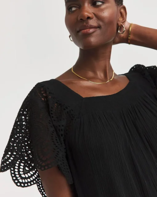 Square Neck Crochet Sleeve Top