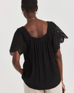 Square Neck Crochet Sleeve Top