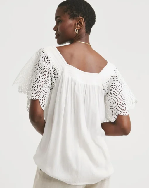 Square Neck Crochet Sleeve Top