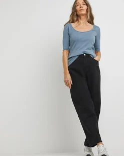 Steel Blue Scoop Neck Half Sleeve Top