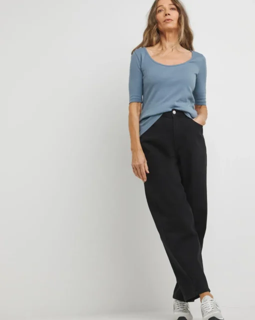 Steel Blue Scoop Neck Half Sleeve Top