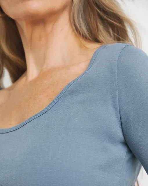 Steel Blue Scoop Neck Half Sleeve Top