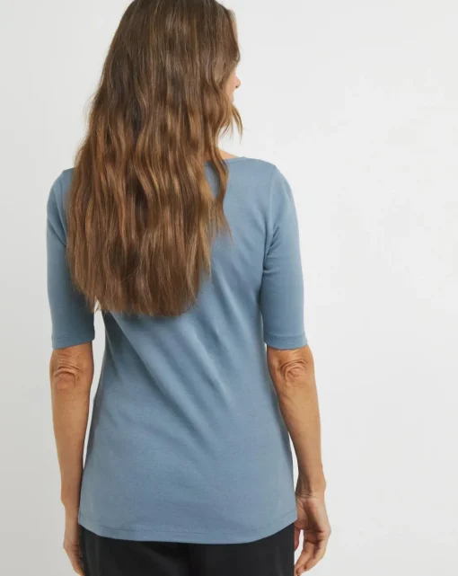 Steel Blue Scoop Neck Half Sleeve Top