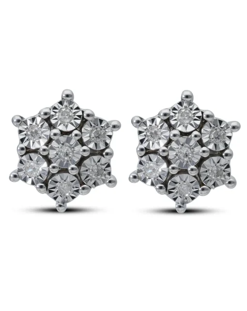 Sterling Silver 0.08ct Diamond Cluster Earrings