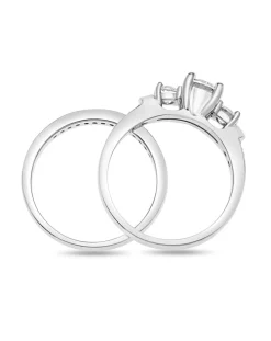 Sterling Silver Cubic Zirconia Two Piece Bridal Ring Set