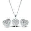 Sterling Silver Diamond Heart Earring & Pendant set