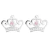 Sterling Silver Disney Princess Crown Pink Stone Set Stud Earrings