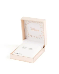 Sterling Silver Disney Princess Crown Pink Stone Set Stud Earrings
