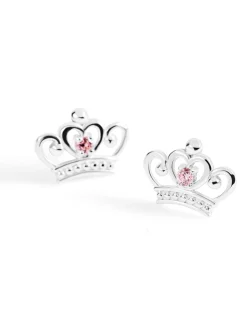 Sterling Silver Disney Princess Crown Pink Stone Set Stud Earrings