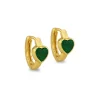 Sterling Silver Yellow Gold Plated Heart Malachite Huggy Earrings