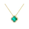 Sterling Silver Yellow Gold Plated Clover Malachite and CZ Necklace