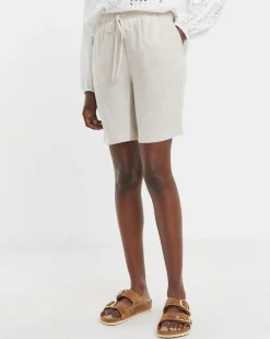 Stone Linen Mix Knee Length Shorts