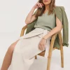 Stone Linen Mix Midi Wrap Skirt