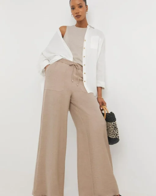 Stone Textured Pull On Wide Leg Trouser