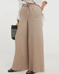 Stone Textured Pull On Wide Leg Trouser