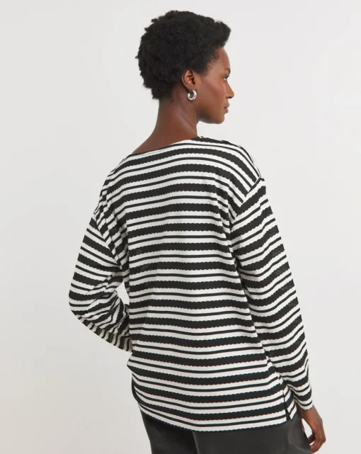 Stripe Lace V Neck Long Sleeve Longline Top
