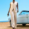 Stripe Linen Mix Wide Leg Trousers
