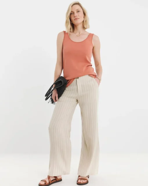 Stripe Linen Mix Wide Leg Trousers