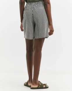 Striped Linen Mix Knee Length Shorts