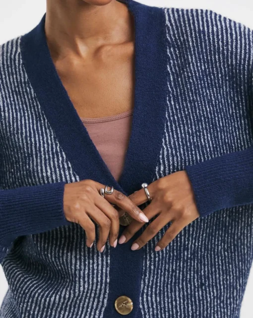 Striped Ribbed V Neck Cardigan