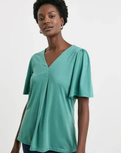Teal V Neck Angel Sleeve Top