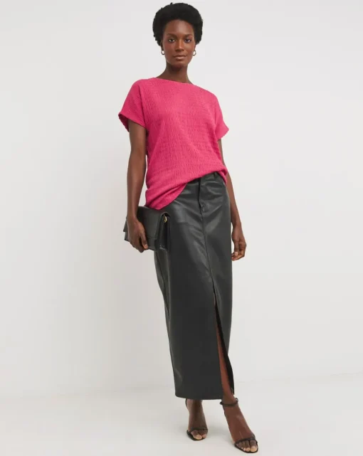 Textured Curved Hem Longline Top