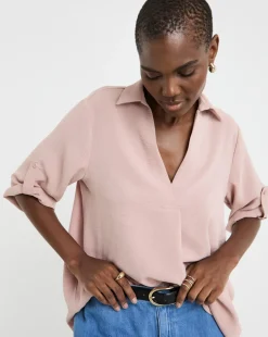 Textured Fabric Collar Utility Popover Top