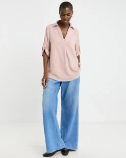 Textured Fabric Collar Utility Popover Top