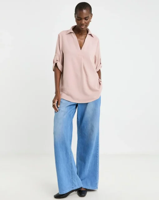 Textured Fabric Collar Utility Popover Top